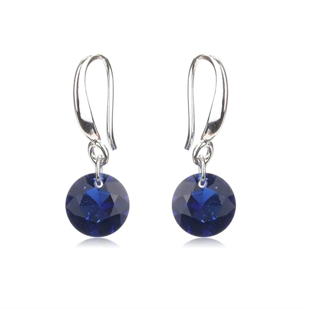 Tiny Sapphire Royal Dark Blue Crystal Dainty Small Round Silver Hook Earrings
